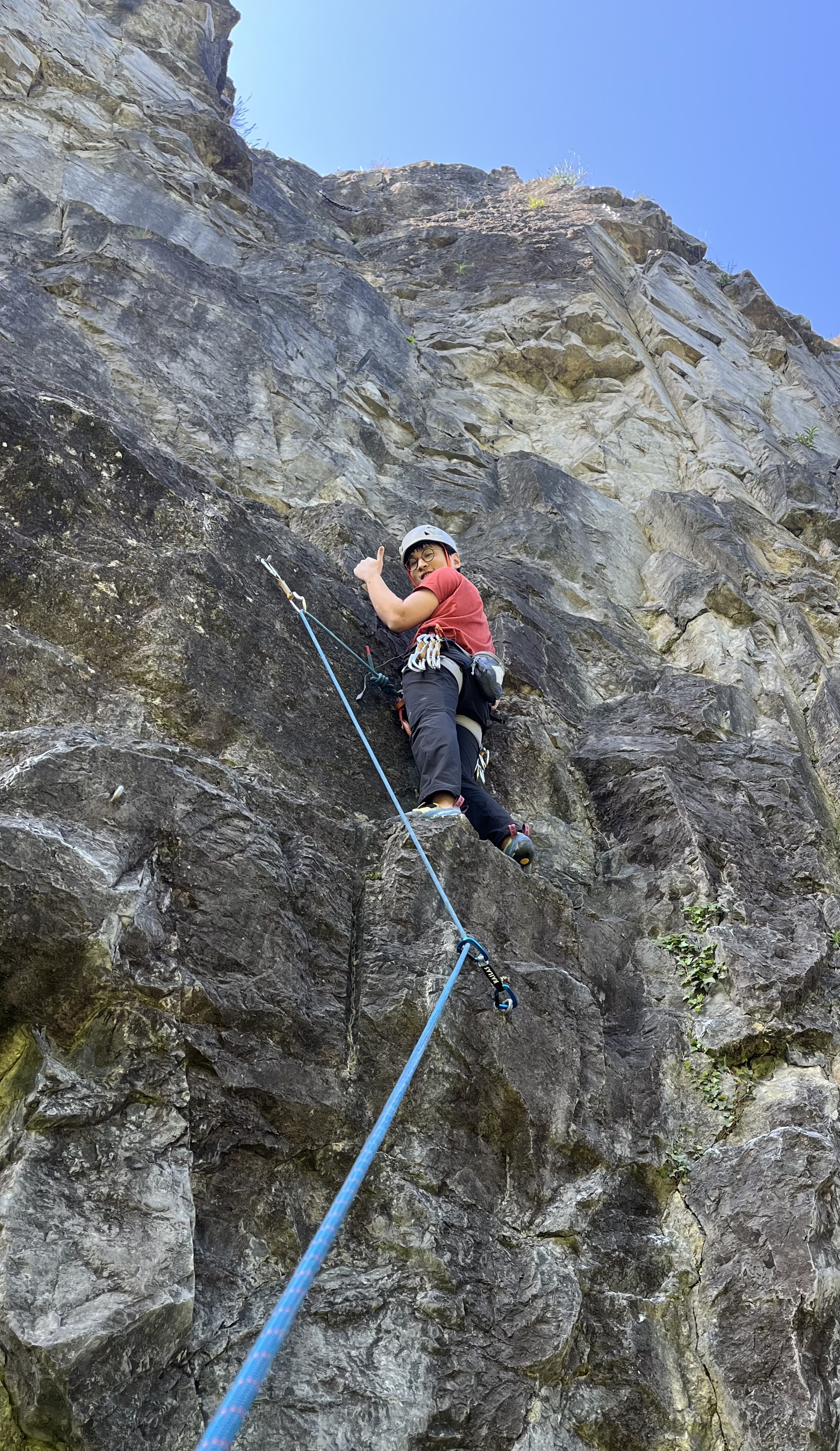 Lead climbing on outdoor limestone